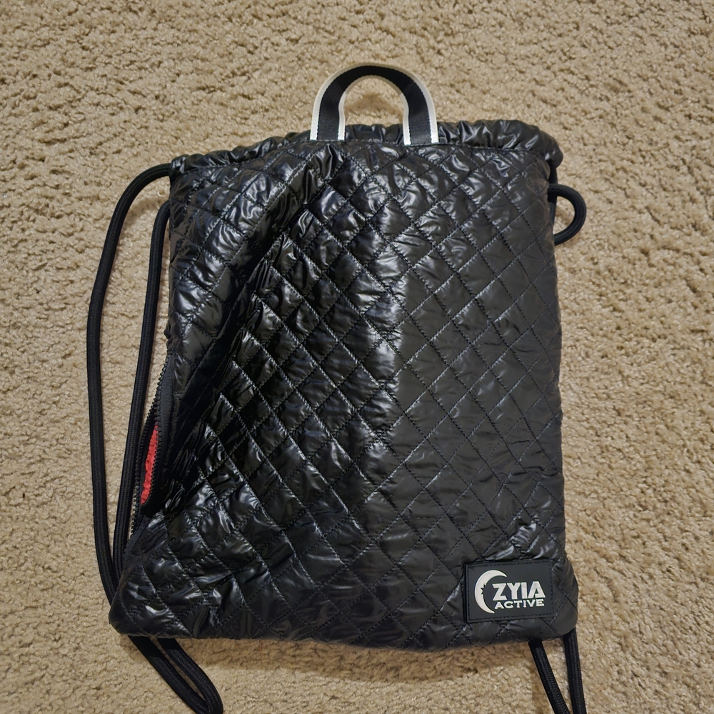 ZYIA Black Quilted Drawstring Backpack